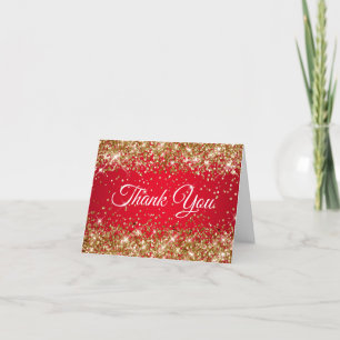 Gold Glitter and Red 40th Birthday Thank You Card