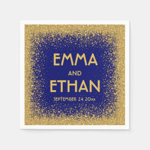 Gold Glitter and Royal Blue Wedding Napkin