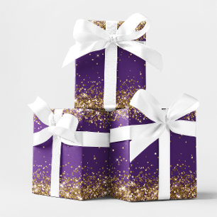 Gold Glitter and Royal Purple Wrapping Paper Sheet