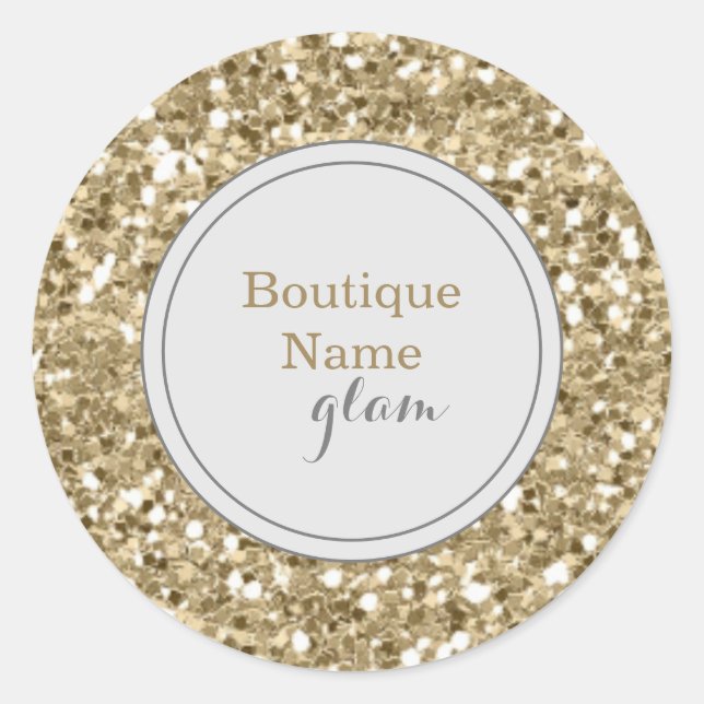 Gold Glitter and Silver Boutique Glam Classic Round Sticker (Front)