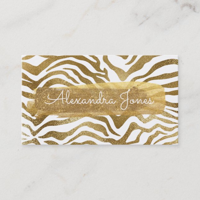 Gold Glitter and Sparkle Animal Print Business Card (Front)