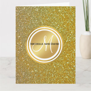 Gold Glitter and sparkle Black Monogram Newlywed Card