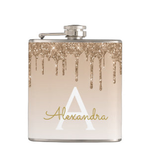 Gold Glitter and Sparkle Luxury Monogram Hip Flask