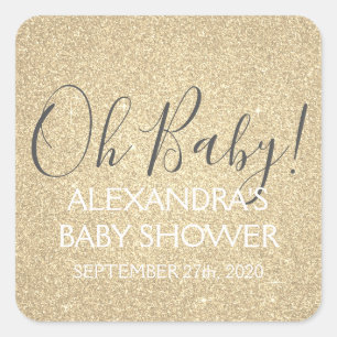 Gold Glitter and Sparkle Oh Baby! Shower Square Sticker