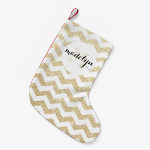 Gold Glitter and White Chevron Monogram Stocking
