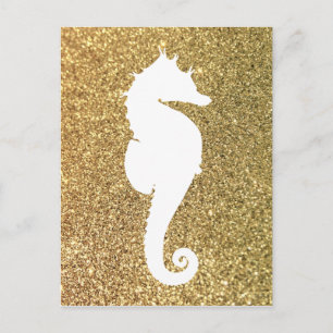Gold Glitter and White Sea Horse Postcard