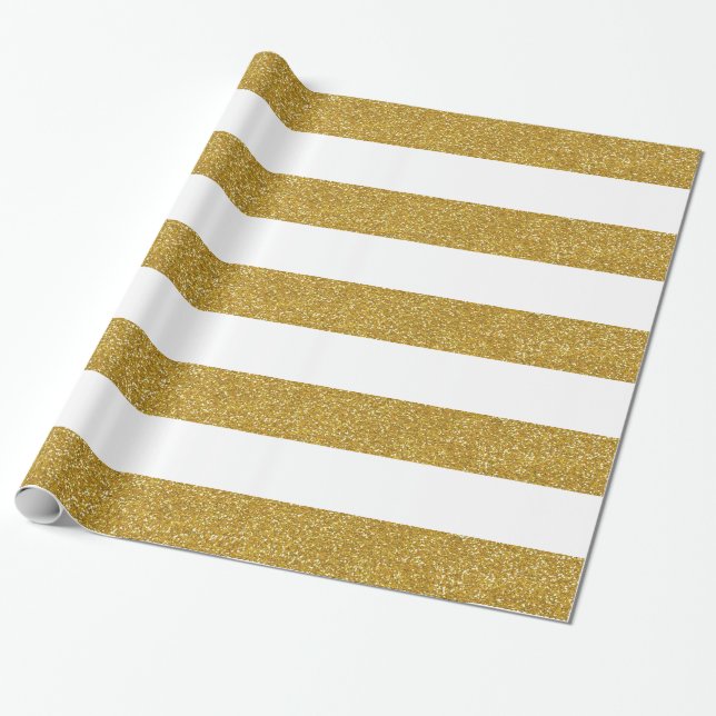 Gold Glitter and White Striped Wrapping Paper (Unrolled)