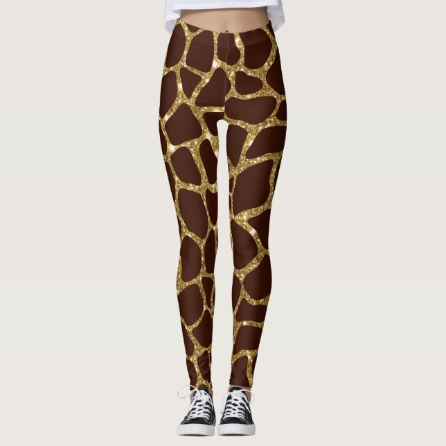 Gold Glitter Animal Print Leggings (Front)