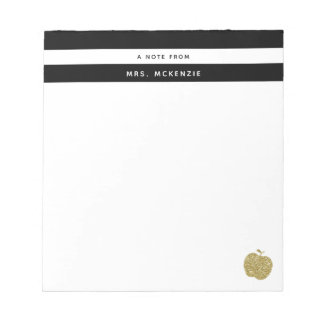 Gold Glitter Apple | Personalised Teacher Notepad