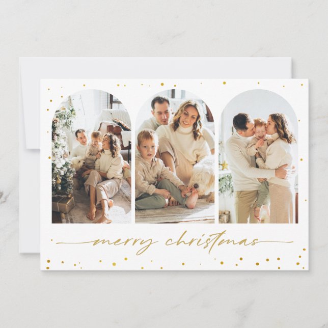 Gold Glitter Arch Christmas Photo Greeting Card (Front)