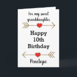 Gold Glitter Arrows & Heart 10th Birthday Card<br><div class="desc">A modern glitter arrows and hearts 10th birthday card for granddaughter, daughter, niece, etc. Please note there is not actual glitter on this product but a design effect. The front can be personalised for the birthday girl. The inside reads a sweet birthday sentiment, which can also be personalised. A great...</div>