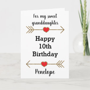 Gold Glitter Arrows & Heart 10th Birthday Card