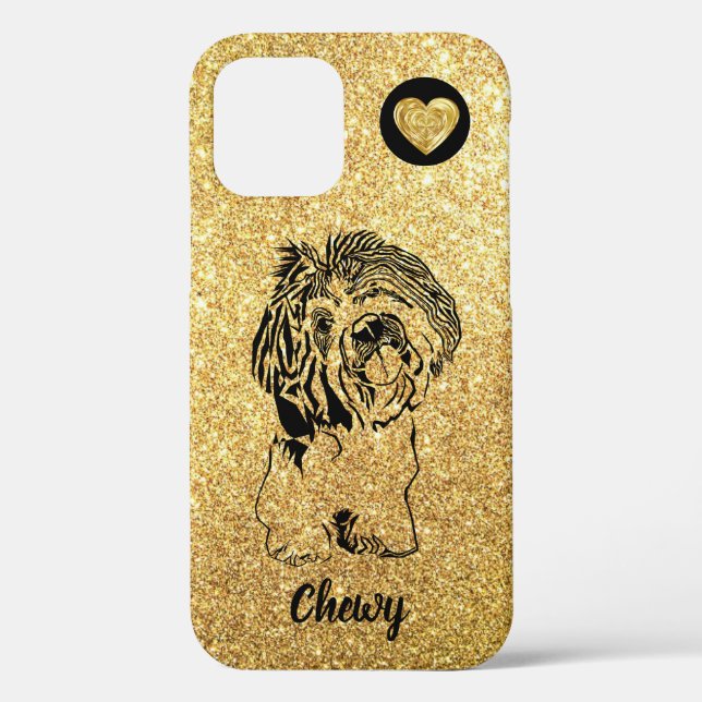 Gold Glitter Artistic Ink Shih Tzu iPhone 12 Case (Back)