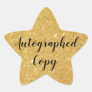 Gold Glitter Autographed Copy Author Writer Star Sticker