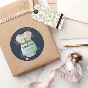 Gold Glitter Baby Clothes Floral Baby Shower Classic Round Sticker