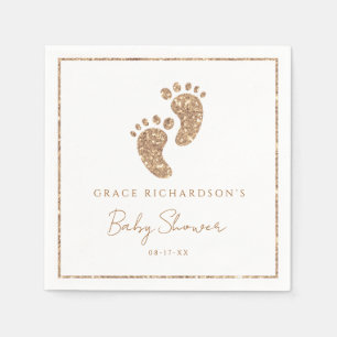 Gold Glitter Baby Feet Baby Shower Personalised Napkin