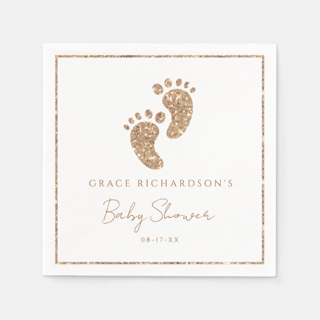 Gold Glitter Baby Feet Baby Shower Personalised  Napkin (Front)