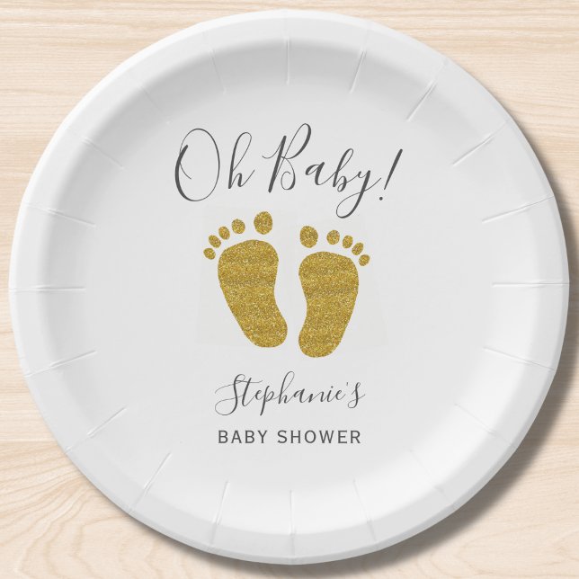 Gold Glitter Baby Feet Paper Plate (Creator Uploaded)