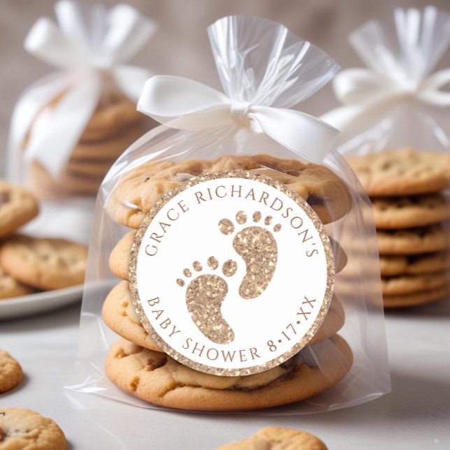 Gold Glitter Baby Shower Favour Sticker  (Gold Baby Feet Baby Shower Favor Sticker)