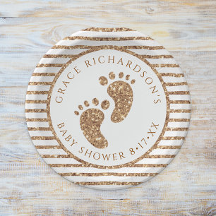 Gold Glitter Baby Shower Footprint Party Paper Plate