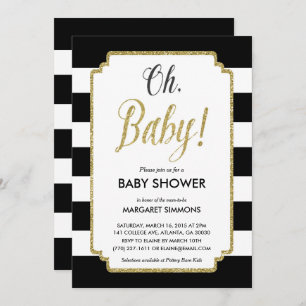 Gold Glitter Baby Shower Invitation, Black & Gold Invitation