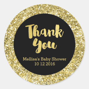 Gold Glitter Baby Shower Thank You Favour Sticker