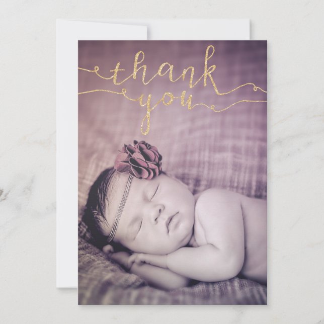 Gold Glitter Baby Sip & See Thank You Photo Invite (Front)