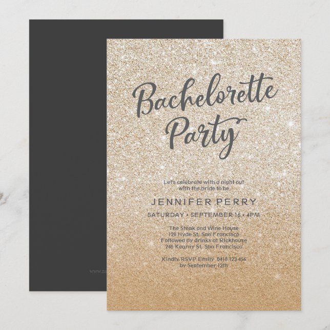 Gold glitter Bachelorette Party Invitation (Front/Back)