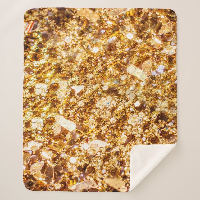 Gold glitter background sherpa blanket (Front)