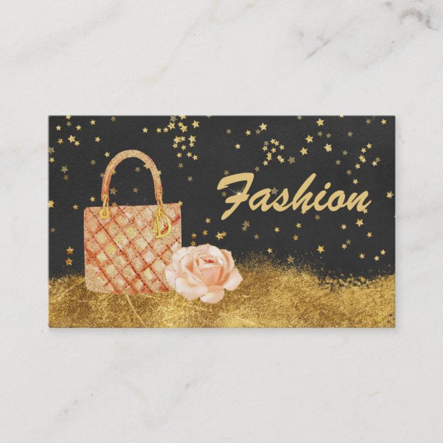 *~* Gold Glitter BAG ROSE FASHION Stars Business Card (Front)