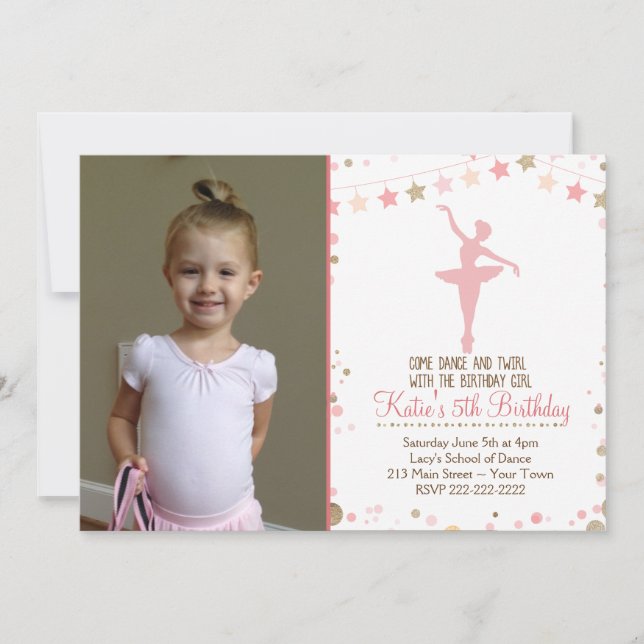 Gold Glitter Ballet Dance Birthday Invitation (Front)