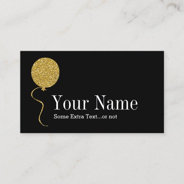 Gold Glitter Balloon Event Party Planner Black Business Card (Front)