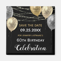Gold Glitter Balloons 60th Birthday Save the Date