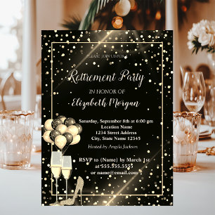 Gold Glitter,Balloons,Dots Retirement Party Invitation