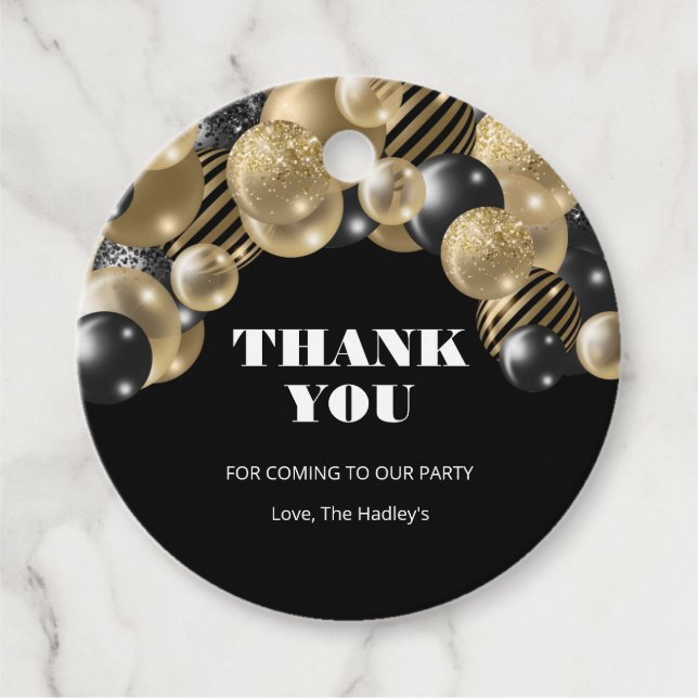 Gold Glitter Balloons Favour Tags (Front)