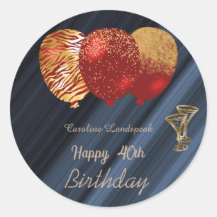 Gold Glitter Balloons & Gold Glasses 40th Birthday Classic Round Sticker