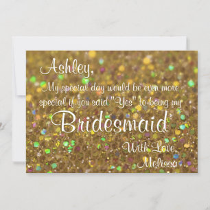 Gold Glitter Be My Bridesmaid Invitation