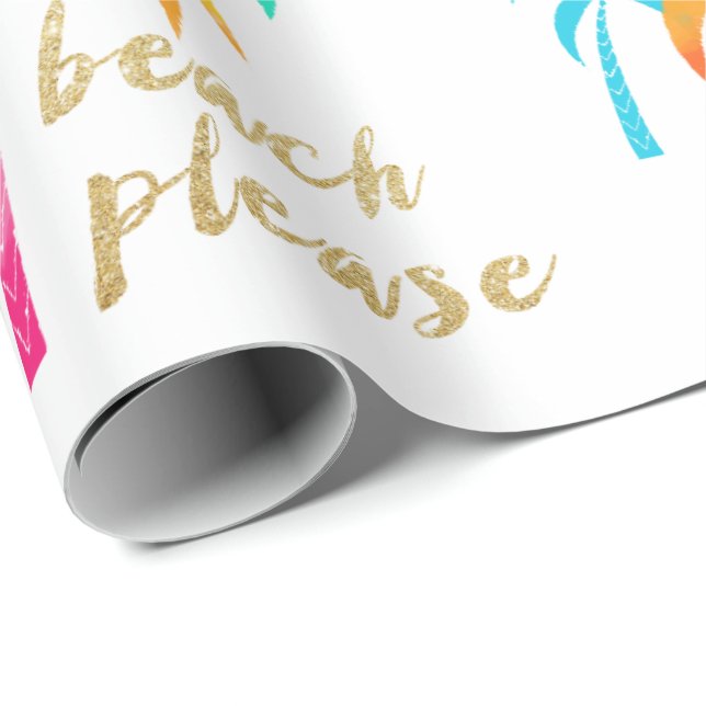 gold glitter "beach please" with colourful palms wrapping paper (Roll Corner)