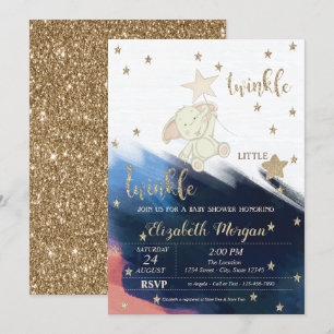 Gold Glitter Bear Baby Shower Twinkle Little Star Invitation