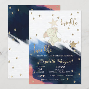 Gold Glitter Bear Twinkle Little Star Baby Shower Invitation