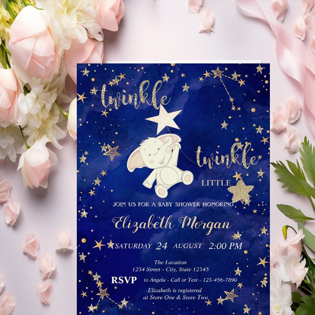 Gold Glitter Bear Twinkle Little Star Baby Shower Invitation (Creator Uploaded)