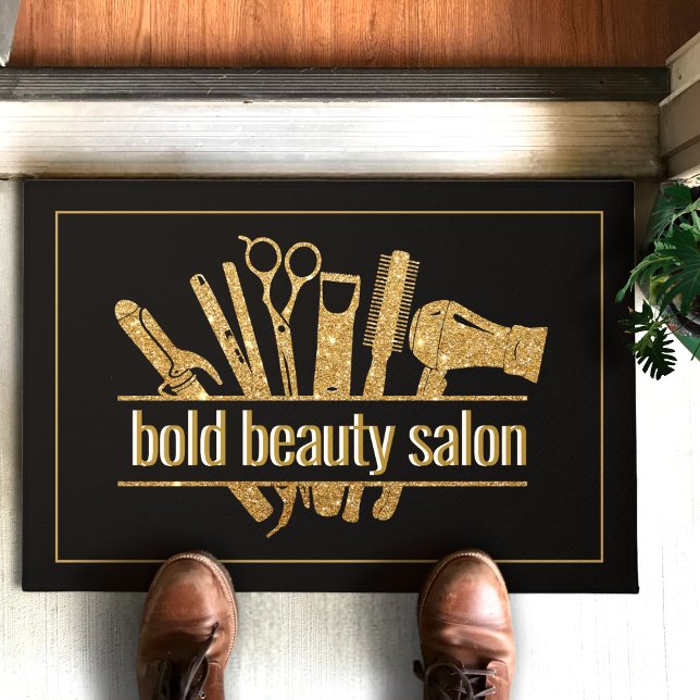 Gold Glitter Beauty Salon Hairstylist Blck Doormat (Creator Uploaded)