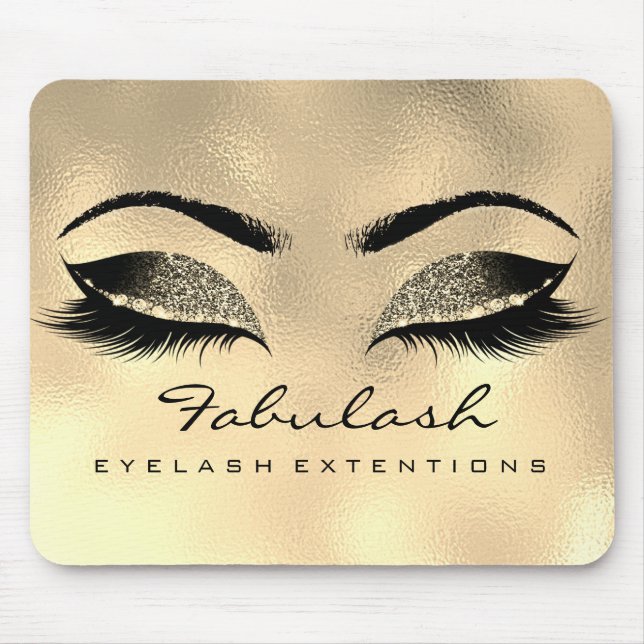 Gold Glitter Beauty Studio Lashes Extension Browns Mouse Mat (Front)