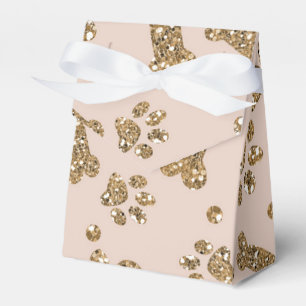 Gold Glitter Beige Blush Pet Paw Bone Puppy Dog Favour Box