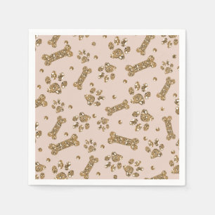 Gold Glitter Beige Blush Pet Paw Bone Puppy Dog Napkin