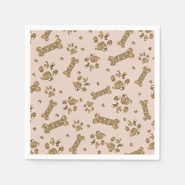 Gold Glitter Beige Blush Pet Paw Bone Puppy Dog Napkin (Front)