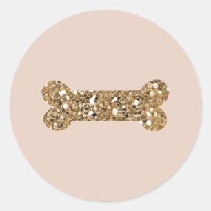 Gold Glitter Beige Blush Pet Puppy Dog Bone Party Classic Round Sticker