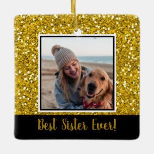 Gold Glitter Best Sister Ever Christmas Ceramic Ornament