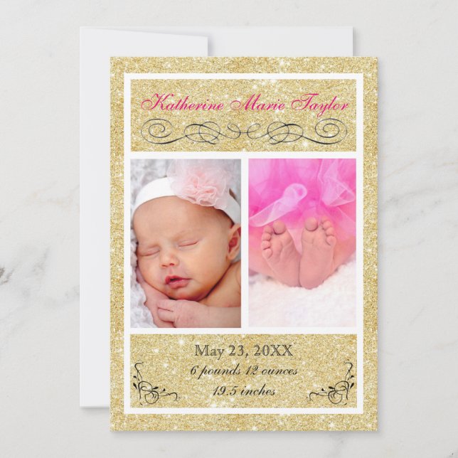 Gold Glitter - Birth Announcement (Front)