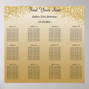 Gold Glitter Birthday Alphabetic Seating Plan Poster